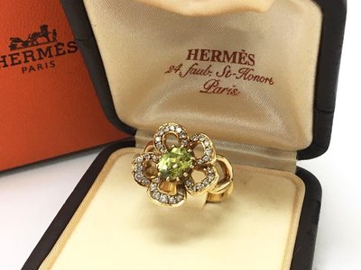 HERMES 愛馬仕 vintage 絕版 橄欖石18K金鑽石戒指