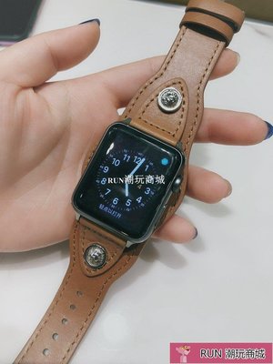 下殺-錶帶 手錶配件 MO適用蘋果apple watch3表帶復古朋克手鐲款 42/38mm爆裂紋serise iwat
