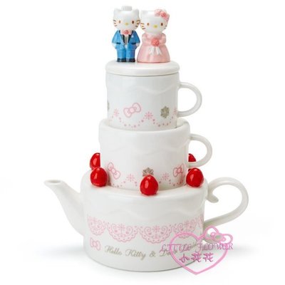 小花花日本精品♥Hello Kitty結婚蛋糕禮服公仔站姿陶瓷下午茶杯壺組凱蒂丹尼爾婚禮系列11291008