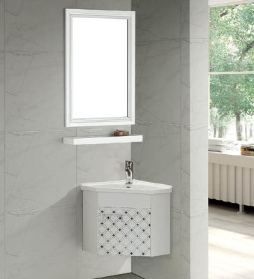 FUO衛浴:42X42公分 陶瓷盆 角落型 迷你浴櫃組 含鏡子龍頭 (T9744)