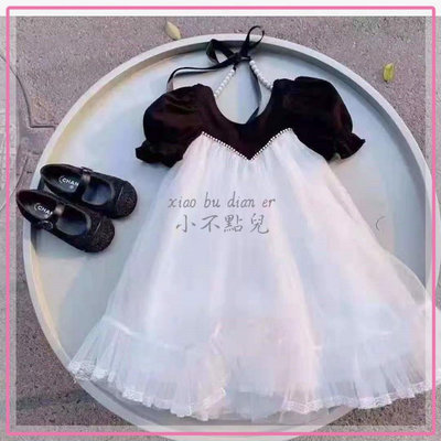 女童洋裝 拼接連身裙 夏季新款兒童公主裙小女孩洋氣蕾絲裙禮服紗裙（100cm-150cm)