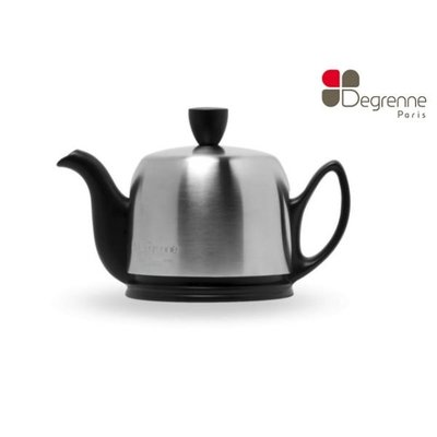 Degrenne paris 啞光黑不鏽鋼罩陶瓷壺 法國製 茶壺 花茶壺 歐風茶壺