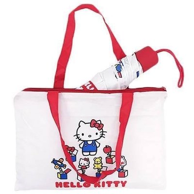 三麗鷗SANRIO《現貨8折》Hello Kitty 45周年 驚喜箱 圓柄折疊雨傘附手提袋~日本正品~心心小舖