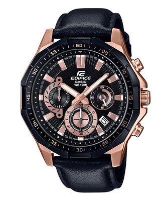 【CASIO EDIFICE】EFR-554BGL-1A 為黑色錶帶搭配玫瑰金離子IP處理錶殼