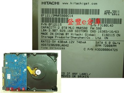 【登豐e倉庫】 F294 Hitachi HDS723020BLA642 2TB SATA3 資料不見 救資料 機板維修