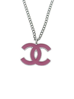 Chanel vintage香奈兒復古粉色珐瑯cc標誌吊墜銀色項鍊