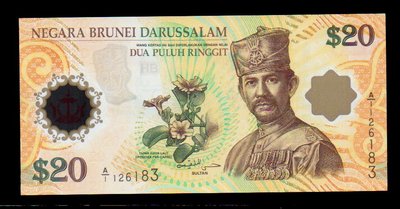 【低價外鈔】汶萊2007 年 20Ringgit 汶萊幣 塑膠鈔一枚 新汶雙邊互換協議40周年紀念 漂亮少見~