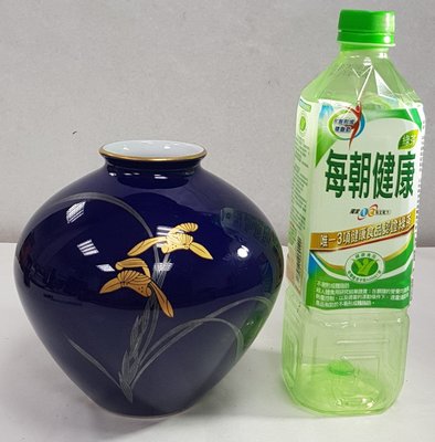 【日本古漾】340605日本香蘭社  瑠璃寒蘭 藍色 金彩 花瓶 稀有美品 有小掉漆