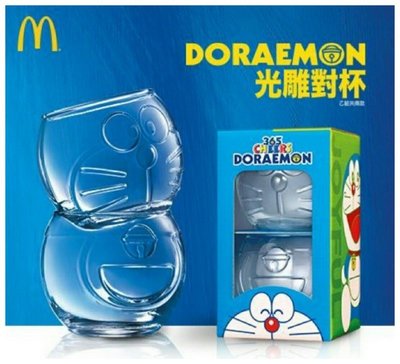 麥當勞 哆啦A夢光雕對杯 DORAEMON 笑臉杯+鈴鐺杯直購價699元