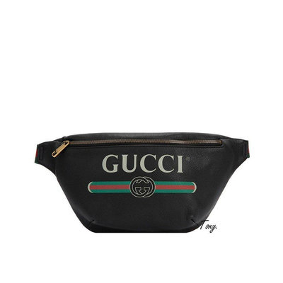 GUCCI Logo 皮革 肩背包 斜背包 腰包 黑色 530412