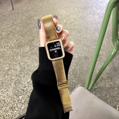 適配蘋果手錶654321代通用 Apple Watch SE蘋果手錶錶帶 高級感金屬不銹鋼錶帶 44MM/40MM