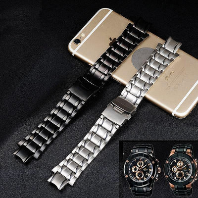 【熱賣精選】手錶帶 apes鋼錶帶代用卡西歐 ef500 efx500鋼色 黑色 凸 寬25mm鋼錶鏈超夯