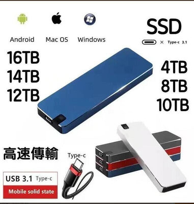 特價中 大容量SSD高速移動固態硬碟16TB 14TB 12TB10TB Type-3.1行動