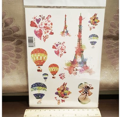 【萌古屋】夢幻熱氣球巴黎鐵塔 - 男女防水紋身貼紙原宿刺青貼紙 K03