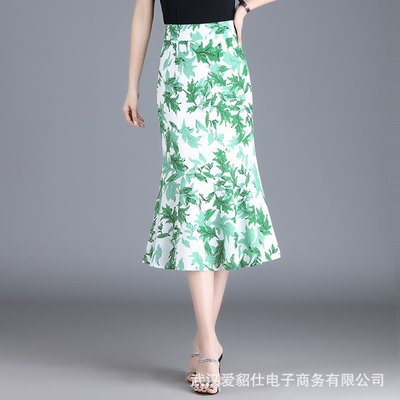 魚尾包臀裙女夏季薄款2023新款高腰顯瘦中長款碎花一步裙一件代發