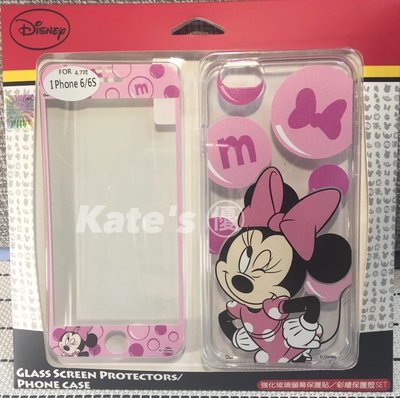 ♥Kate's㊝♥ 迪士尼 iPhone 6/6S 米妮 玻璃保護貼 + 保護殼 一組