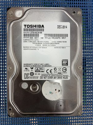 二手良品 TOSHIB 1TB HDKPC03A0A02 SATA 3.5吋硬碟 H422