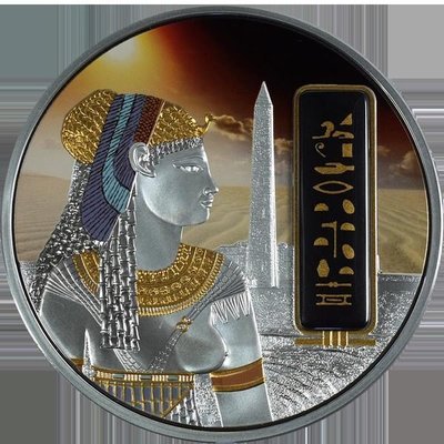 斐濟 紀念幣 2012 埃及豔后鍍鈀金鑲嵌黑曜石紀念銀幣 原廠原盒