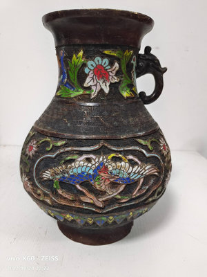 景泰藍銅花瓶 銅制品制品花瓶擺件 老物件 海外回流310
