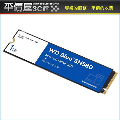 《平價屋3C》WD 藍標 SN580 1T 1TB 1T M.2 PCIe 4.0 NVMe SSD 固態硬碟