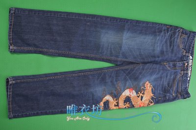 ※唯衣坊※【日本BIG TRAIN】男 深藍色繡龍圖騰  牛仔直筒褲˙32腰#7180