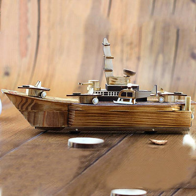 船模型擺件模型玩具擺件木質兒童工藝品車家居船母艦仿真軍艦風車木制木頭機