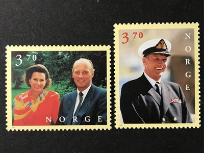 挪威郵票 1997 國王皇后在位60週年紀念 套票2全