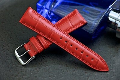 19mm收16mm進口皮料高級感,真皮壓鱷魚皮紋錶帶,armani蕭邦chopard錶Happy sport可代用,紅色