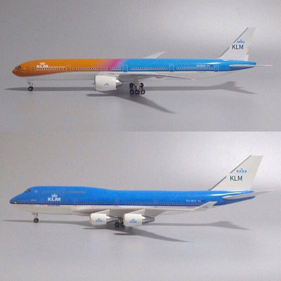 眾誠優品 【47cm帶輪子帶燈】荷蘭航空波音777飛機模型周年慶橙色驕傲航模FJ218