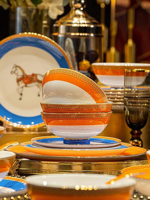 LAREEY餐具套裝家用輕奢高檔景德鎮骨瓷碗盤組合歐式宮廷風碗碟