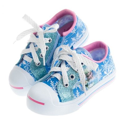 童鞋/Disney冰雪奇緣水藍色閃亮冰晶印花帆布鞋(17~22公分) B7E806B