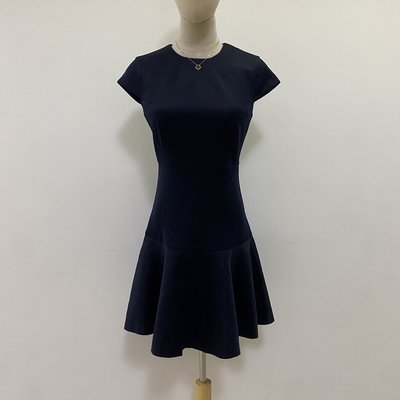 ZALORA深藍質感緞面短袖洋裝