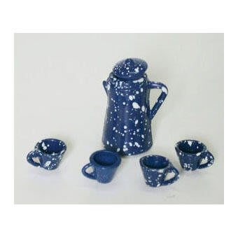 【袖珍屋】藍噴白點咖啡壺組+4小杯(F0703A0083)