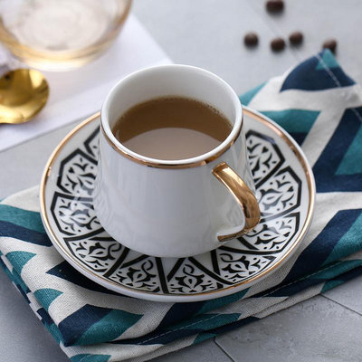 微瑕土耳其風格濃縮咖啡杯套裝金邊陶瓷杯碟歐式小奢華下午茶貓屎