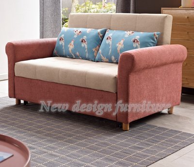 【N D Furniture】台南在地家具-實木腳座六段式調整椅背可拆洗棉麻布雙色沙發床MC