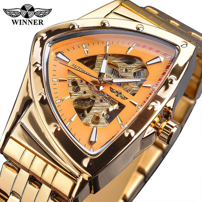 現貨男士手錶腕錶Winner三角形機械錶時尚鏤空男士自動手錶不銹鋼新品