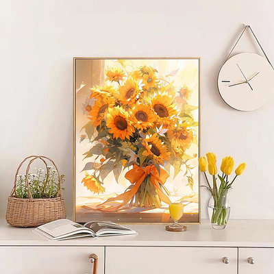 向日葵DIY數字油畫植物花卉系涂繪填色油彩丙烯裝飾畫