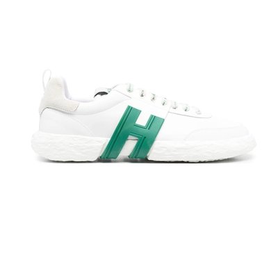 [全新真品代購-S/S23 SALE!] HOGAN 白色皮革 綠字LOGO 休閒鞋 / 運動鞋 (HOGAN-3R)