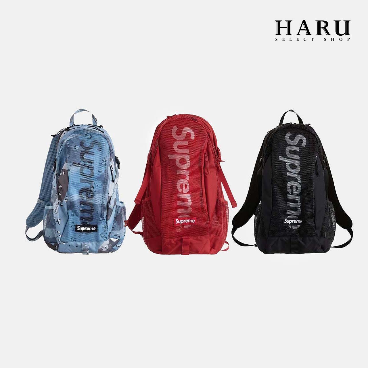 HAru Supreme 20SS Backpack 紅、藍迷彩網狀反光LOGO 後背包