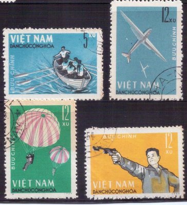 【珠璣園】151-K越南蓋銷票-1964軍事郵票 有齒4全