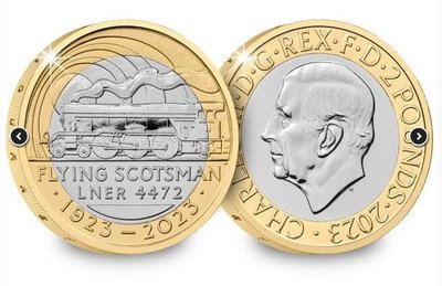 全新2023年英國飛翔的蘇格蘭人LNER 4472 100 週年2英鎊紀念幣- UC# 1544