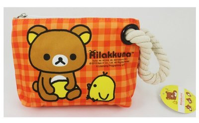 【卡漫迷】 懶懶熊 麻繩 化妝包 橘 大容量 ㊣版 Rilakkuma 拉拉熊 拉鍊 筆袋 收納 萬用包 鉛筆盒