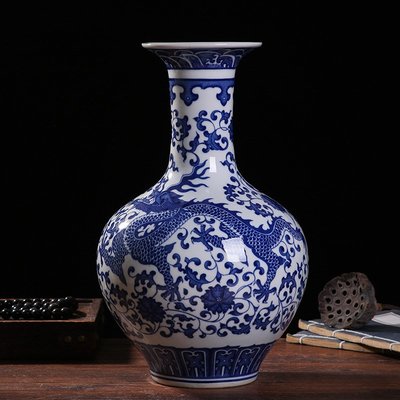 景德鎮陶瓷花瓶 中式青花瓷器仿古客廳家用插花花瓶 家居裝飾擺件