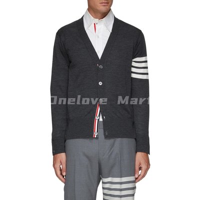 Thom browne merino wool 4-bar classic v-neck cardigan