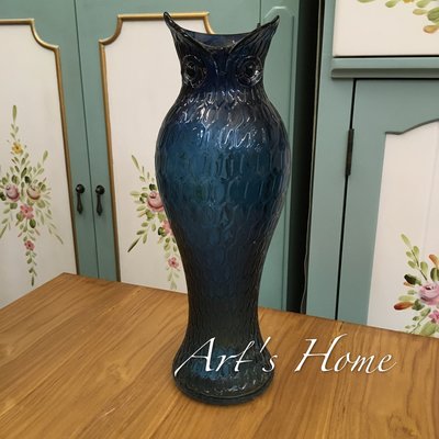 藝術的家生活雜貨傢飾家具-美式貓頭鷹藍色造型玻璃罐/玻璃花瓶