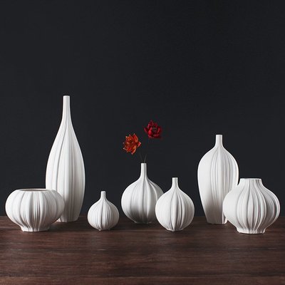 現代白色陶瓷花瓶擺件時尚家居電視柜裝飾品簡約創意花器花插擺設