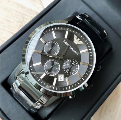 EMPORIO ARMANI Classic 黑色面錶盤 黑色不鏽鋼錶帶 三眼計時 男士手錶AR2453