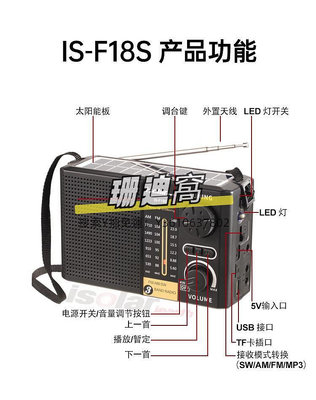 收音機F18太陽能收音機多波段收音機TF卡USB接口音箱應急燈收音機