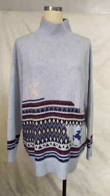 全新厚織~專櫃品牌   100% cashmere 喀什米爾 羊絨 深淺藍色系 法式寬鬆版型 超柔鬆糕領 毛衣~B559