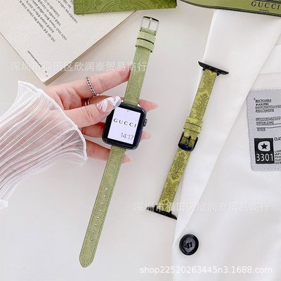 現貨手錶配件錶帶適用iwatch7錶帶se細款女印花蘋果apple watch5/4/3/6代時尚腕